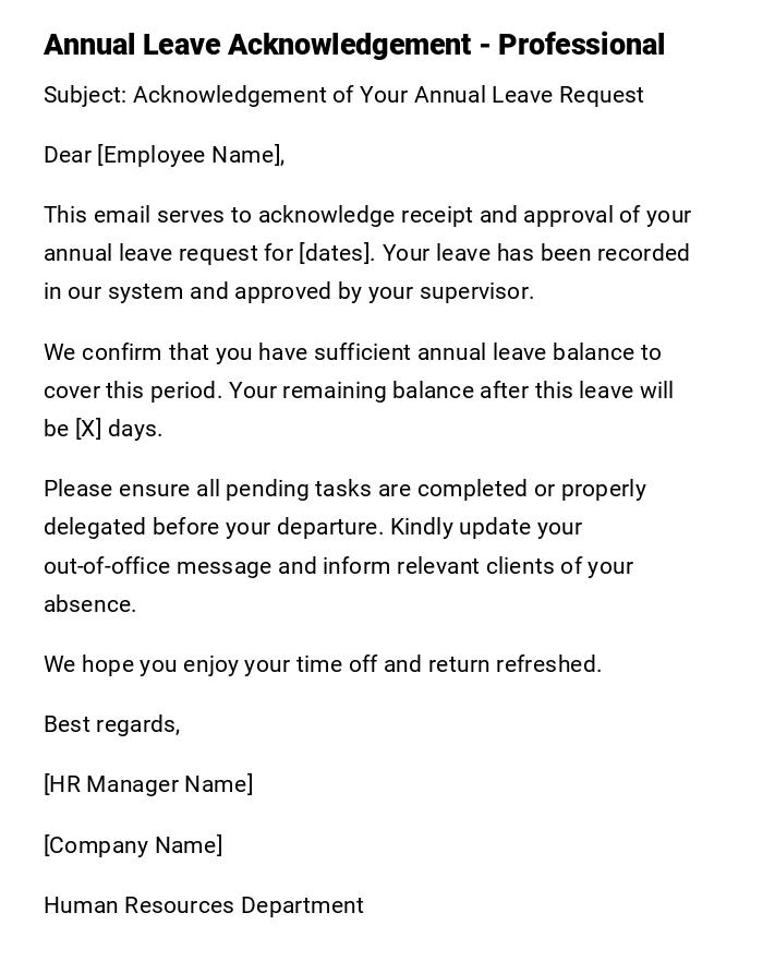 Annual Leave Acknowledgement - Professional Annual Leave Acknowledgement - Professional