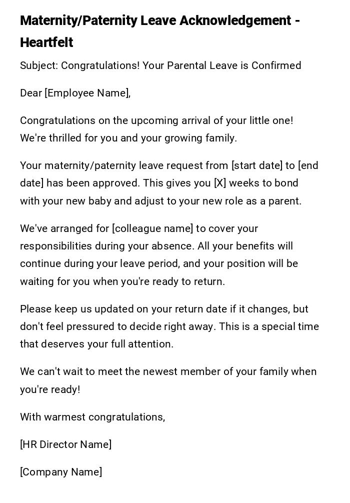Maternity/Paternity Leave Acknowledgement - Heartfelt Maternity/Paternity Leave Acknowledgement - Heartfelt