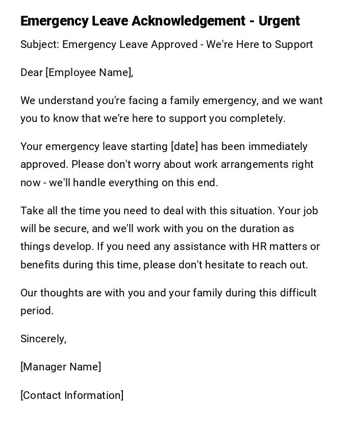 Emergency Leave Acknowledgement - Urgent Emergency Leave Acknowledgement - Urgent