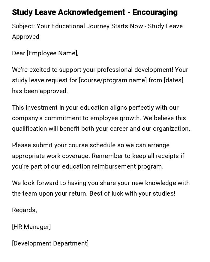 Study Leave Acknowledgement - Encouraging Study Leave Acknowledgement - Encouraging
