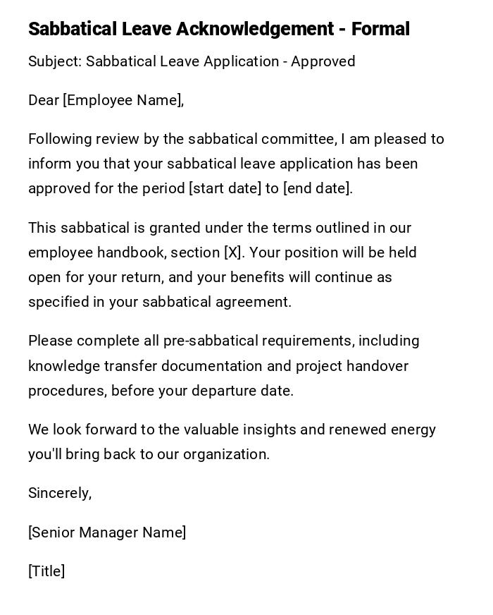 Sabbatical Leave Acknowledgement - Formal Sabbatical Leave Acknowledgement - Formal