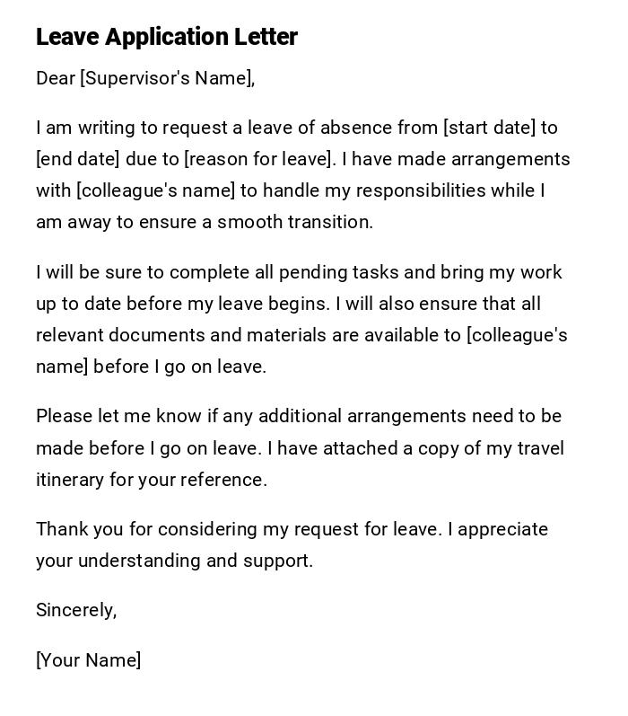 Leave Application Letter Leave Application Letter