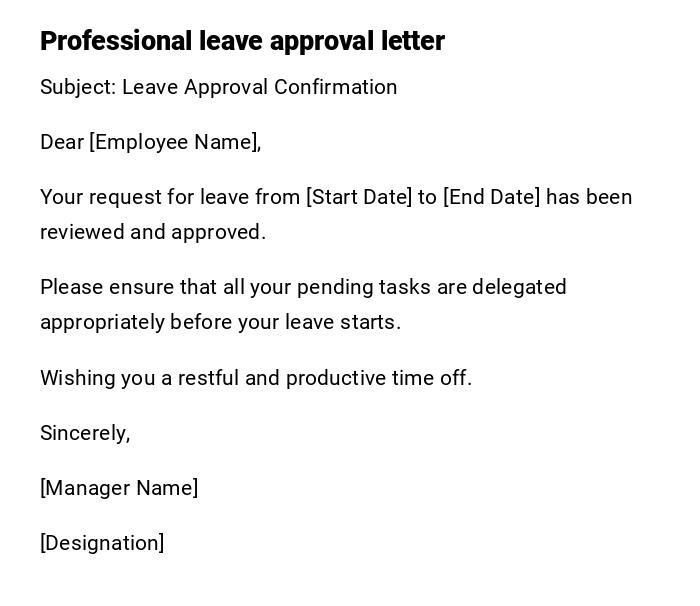 Professional leave approval letter