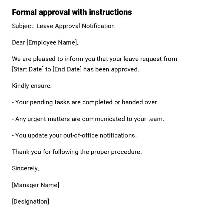 Formal approval with instructions