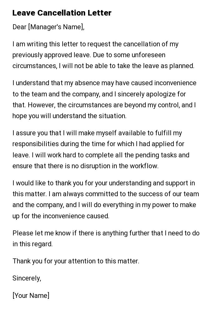 Leave Cancellation Letter
