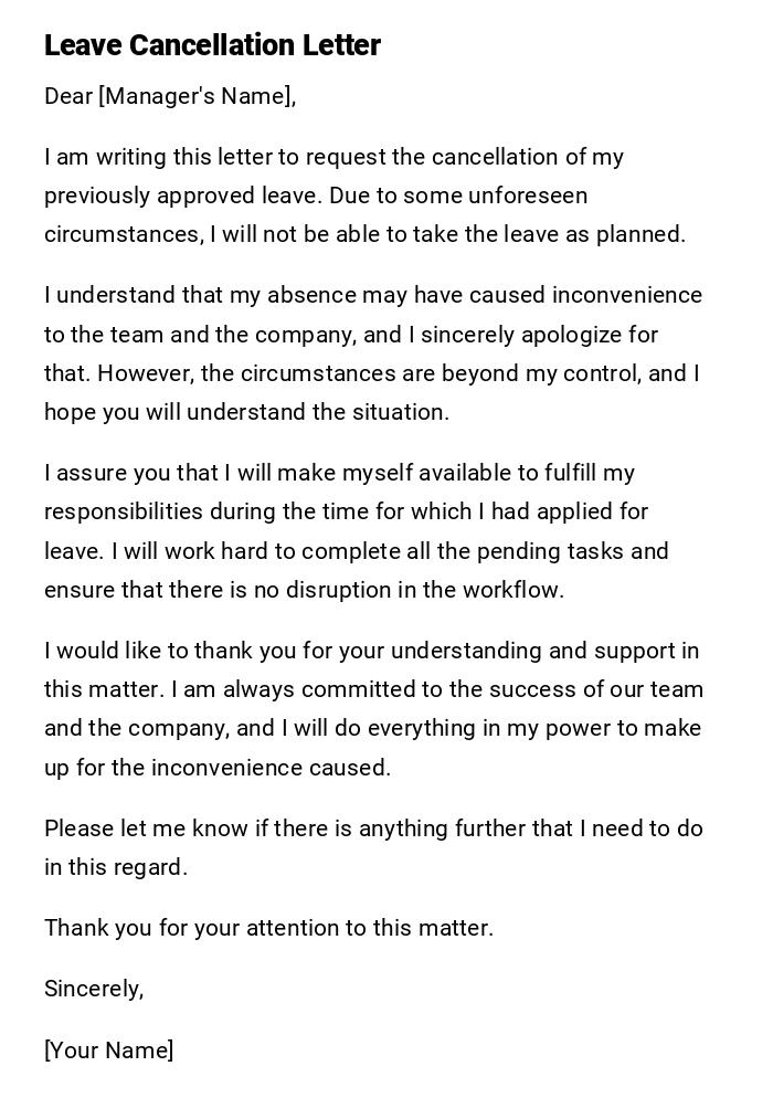 Leave Cancellation Letter