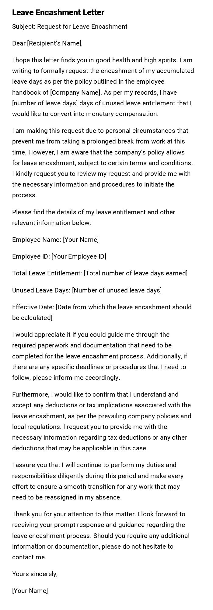 Leave Encashment Letter