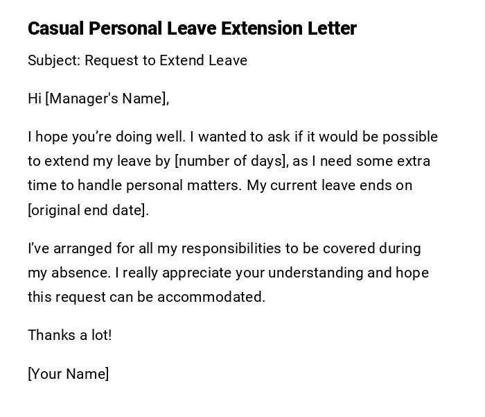 Casual Personal Leave Extension Letter Casual Personal Leave Extension Letter