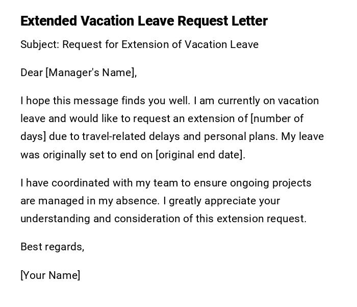 Extended Vacation Leave Request Letter Extended Vacation Leave Request Letter