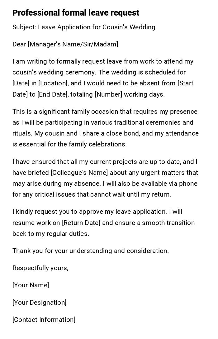 Professional formal leave request Professional formal leave request