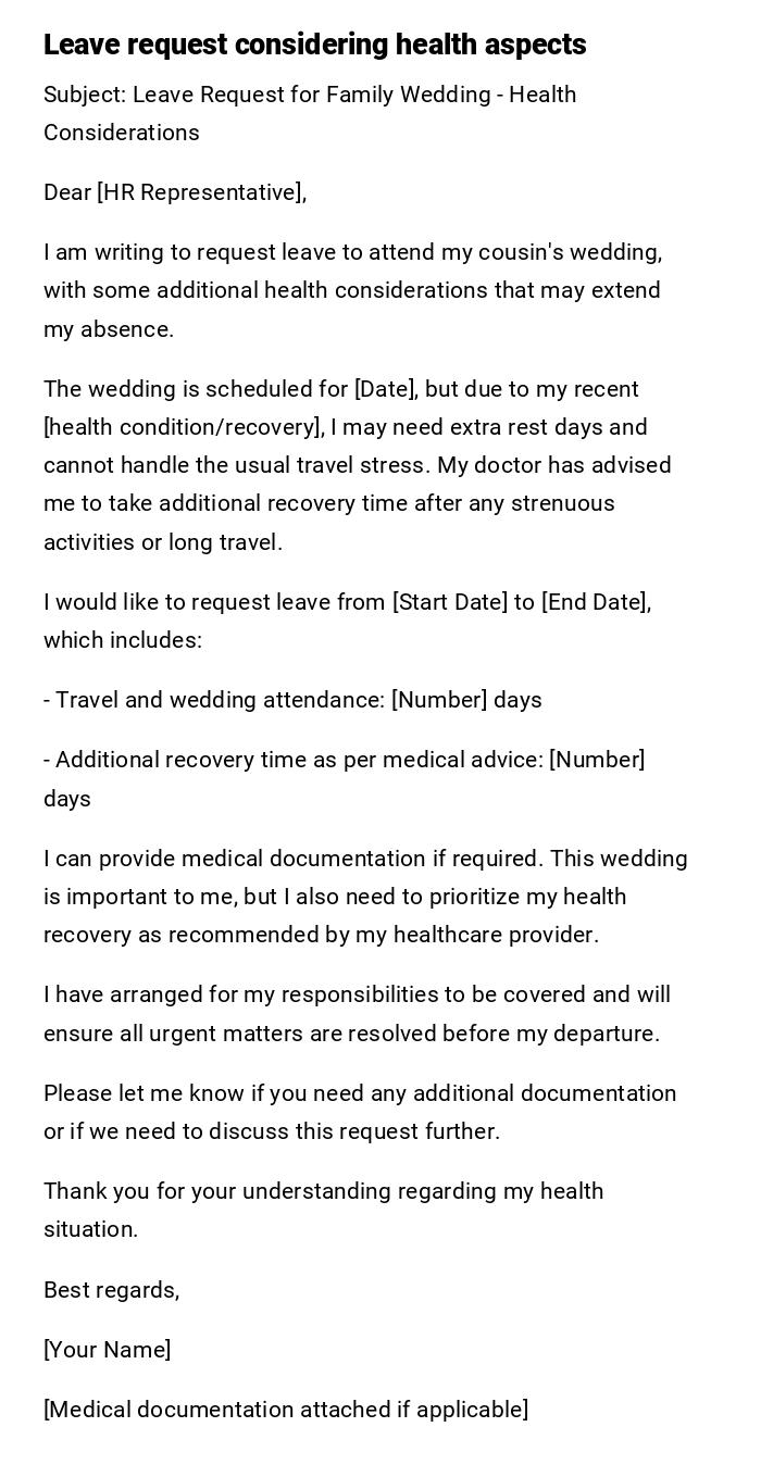 Leave request considering health aspects Leave request considering health aspects
