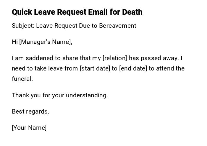 Quick Leave Request Email for Death Quick Leave Request Email for Death