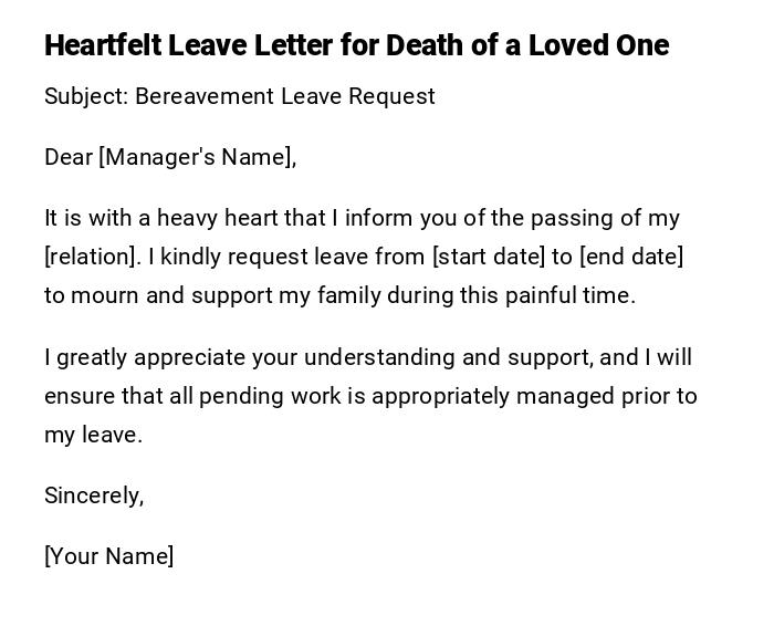 Heartfelt Leave Letter for Death of a Loved One Heartfelt Leave Letter for Death of a Loved One