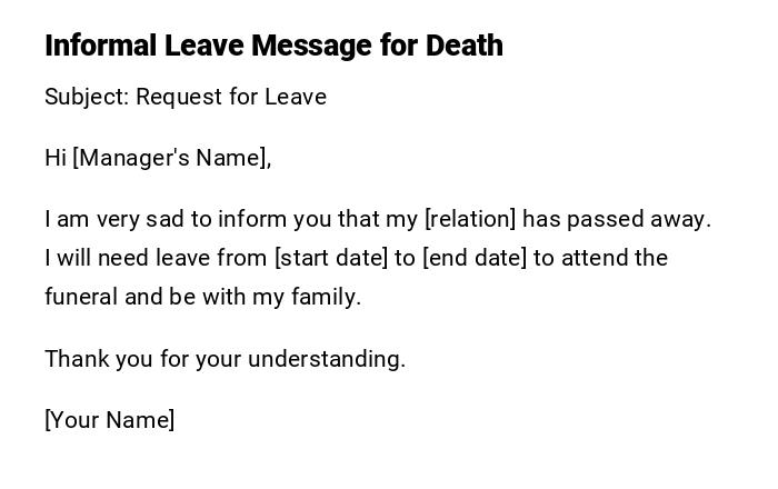 Informal Leave Message for Death Informal Leave Message for Death