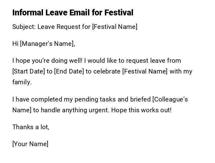 Informal Leave Email for Festival Informal Leave Email for Festival