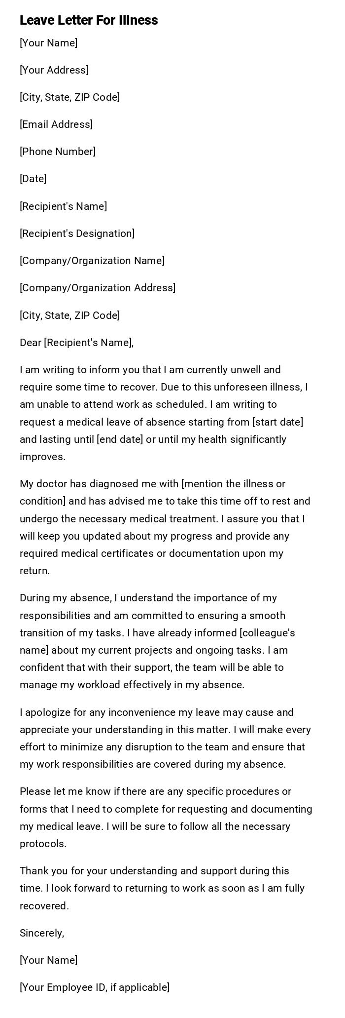 Leave Letter For Illness