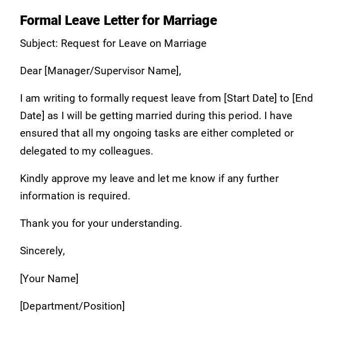 Formal Leave Letter for Marriage Formal Leave Letter for Marriage