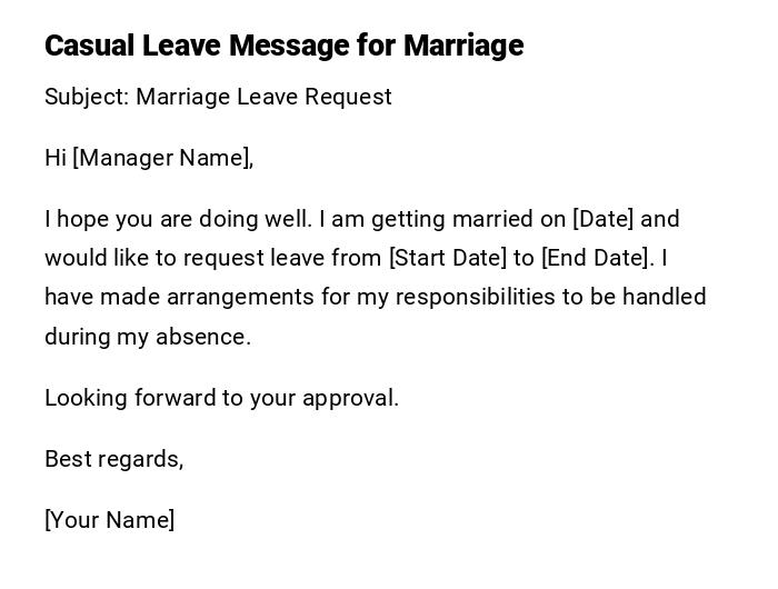 Casual Leave Message for Marriage Casual Leave Message for Marriage