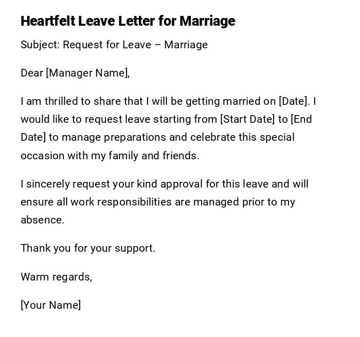 Heartfelt Leave Letter for Marriage Heartfelt Leave Letter for Marriage