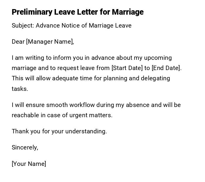 Preliminary Leave Letter for Marriage Preliminary Leave Letter for Marriage