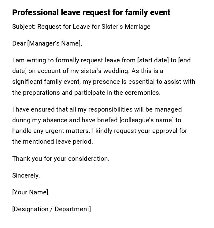 Professional leave request for family event Professional leave request for family event