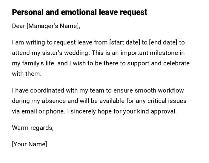 Personal and emotional leave request Personal and emotional leave request