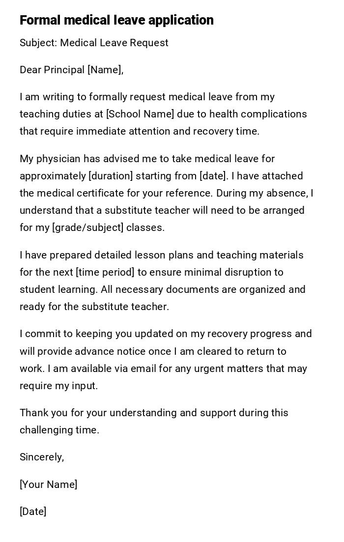 Formal medical leave application Formal medical leave application