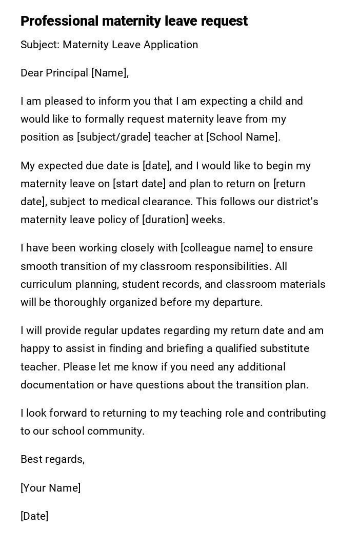 Professional maternity leave request Professional maternity leave request