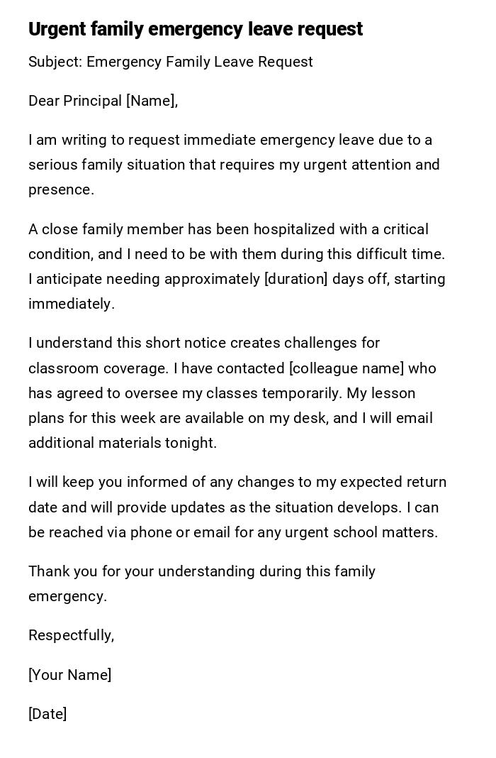 Urgent family emergency leave request Urgent family emergency leave request