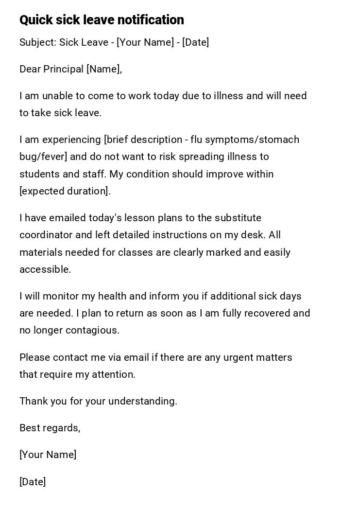 Quick sick leave notification Quick sick leave notification