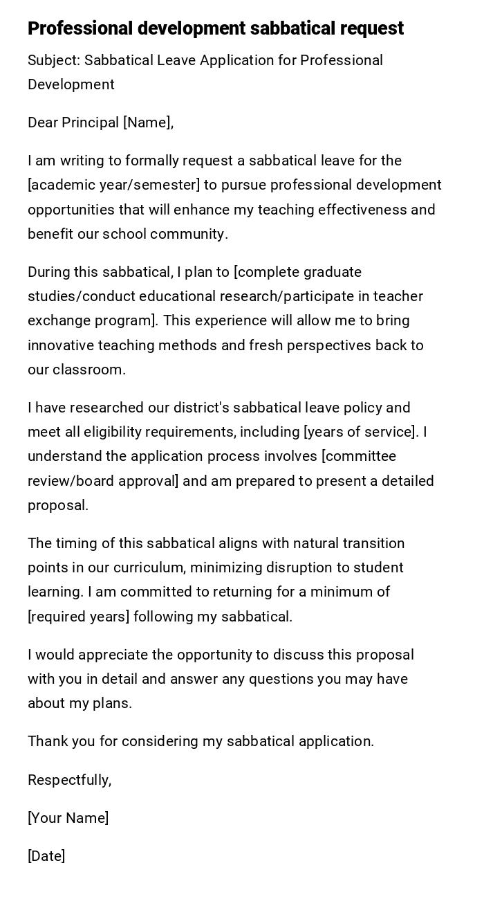 Professional development sabbatical request Professional development sabbatical request