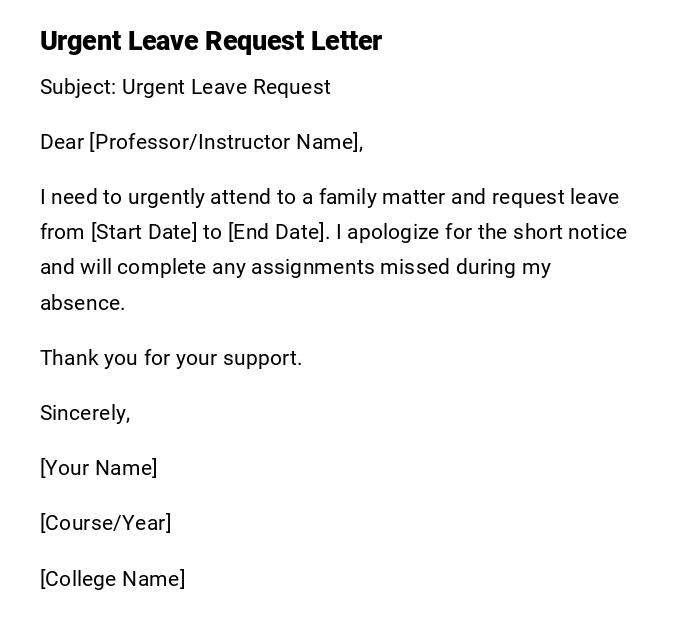 Urgent Leave Request Letter Urgent Leave Request Letter
