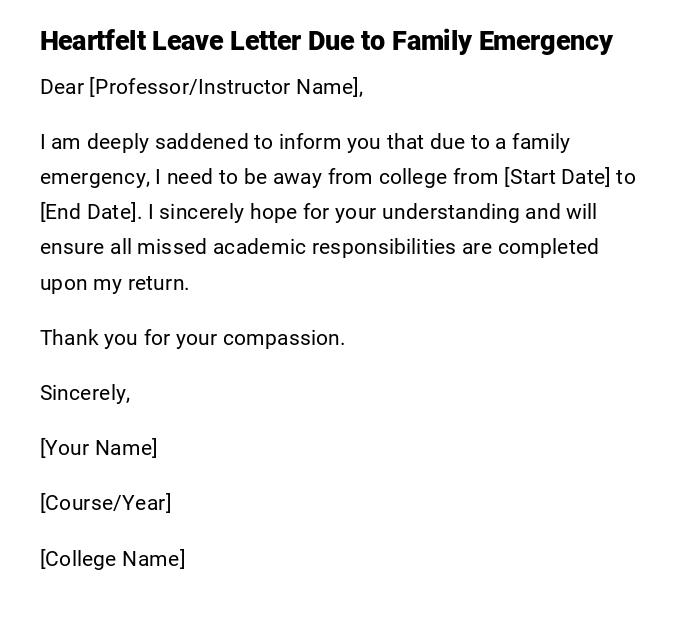 Heartfelt Leave Letter Due to Family Emergency Heartfelt Leave Letter Due to Family Emergency
