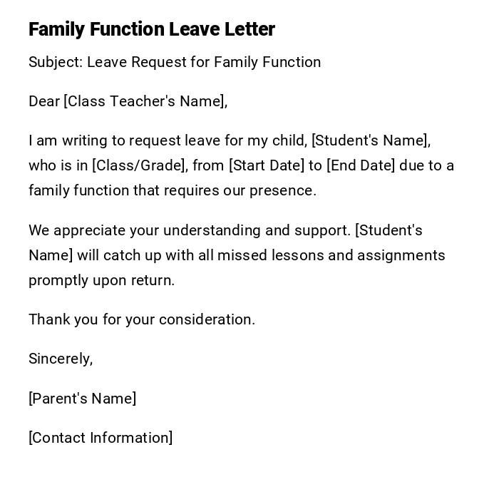 Family Function Leave Letter Family Function Leave Letter