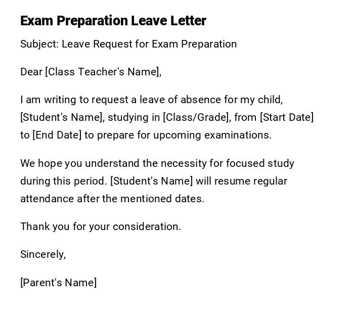 Exam Preparation Leave Letter Exam Preparation Leave Letter