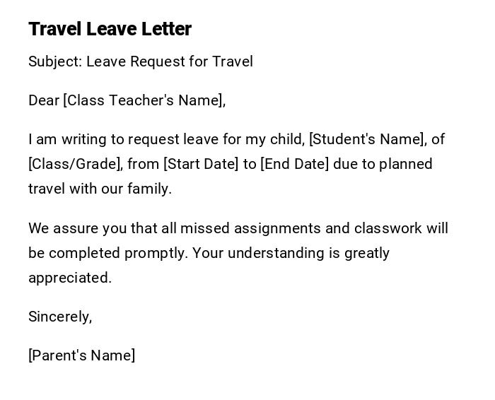 Travel Leave Letter Travel Leave Letter