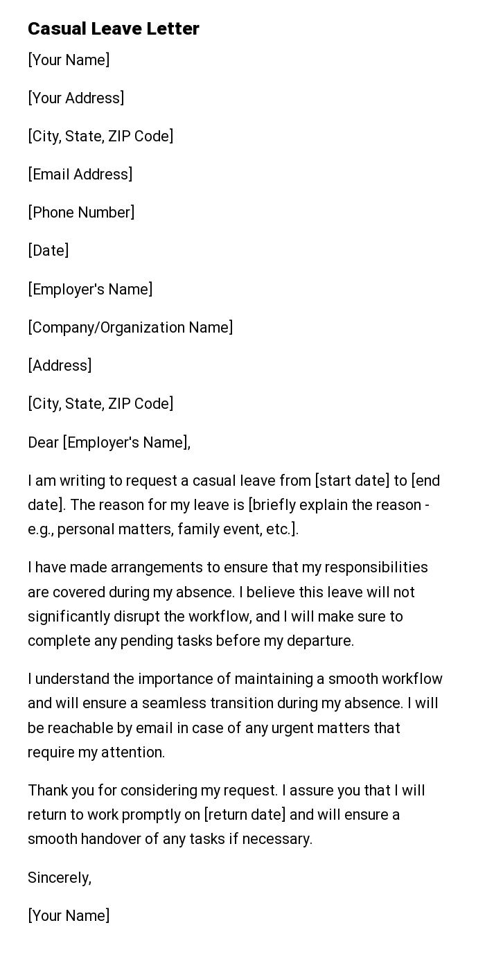 Casual Leave Letter