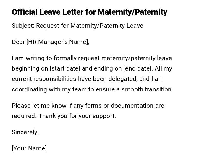 Official Leave Letter for Maternity/Paternity Official Leave Letter for Maternity/Paternity