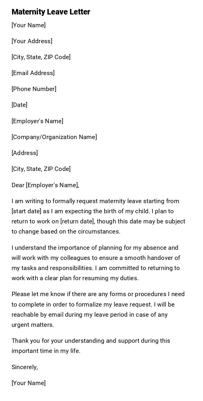 Maternity Leave Letter