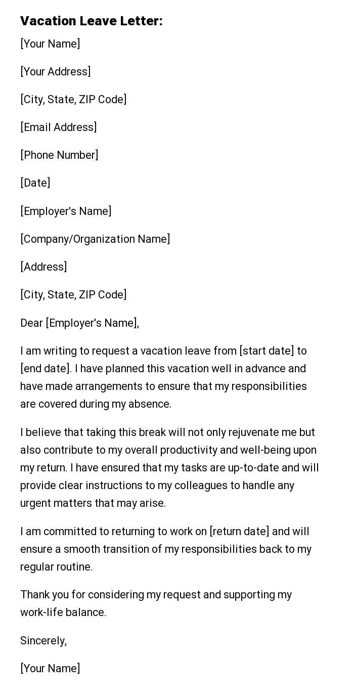 Vacation Leave Letter: