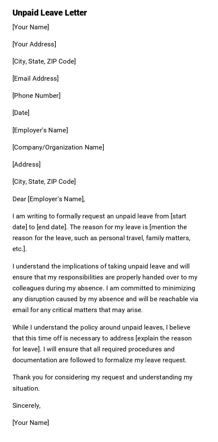 Unpaid Leave Letter