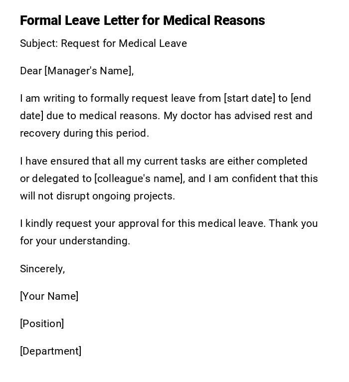 Formal Leave Letter for Medical Reasons Formal Leave Letter for Medical Reasons