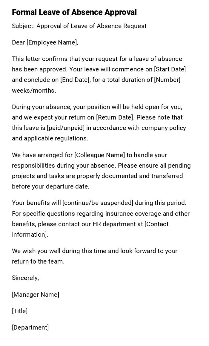 Formal Leave of Absence Approval Formal Leave of Absence Approval