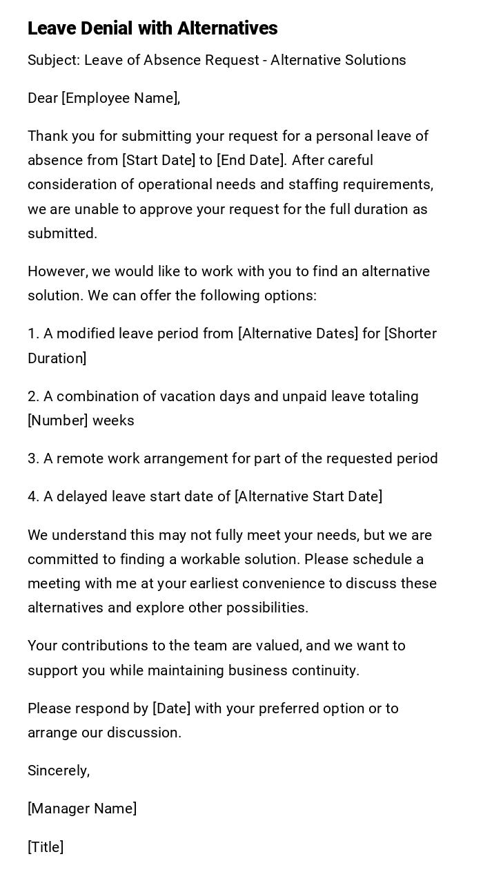 Leave Denial with Alternatives Leave Denial with Alternatives