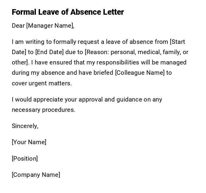 Formal Leave of Absence Letter Formal Leave of Absence Letter
