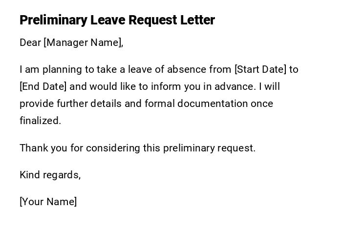 Preliminary Leave Request Letter Preliminary Leave Request Letter