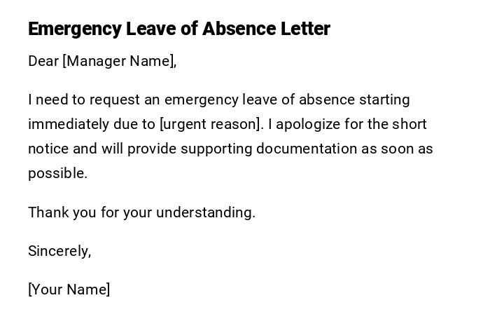 Emergency Leave of Absence Letter Emergency Leave of Absence Letter