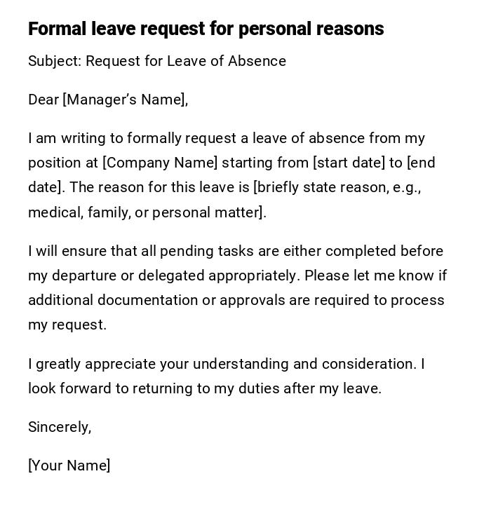 Formal leave request for personal reasons Formal leave request for personal reasons