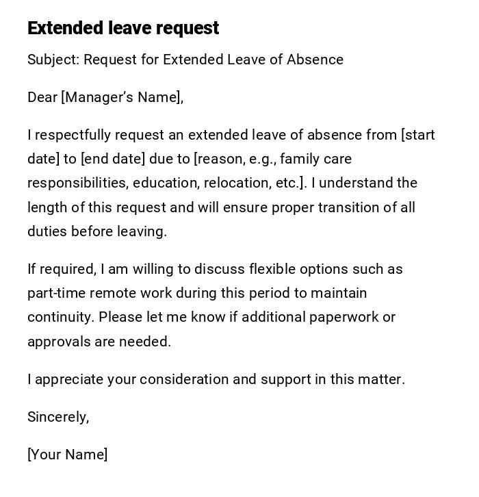 Extended leave request Extended leave request
