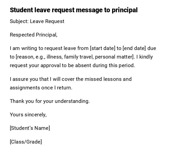 Student leave request message to principal Student leave request message to principal